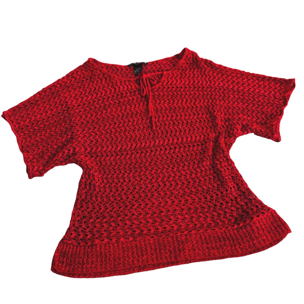 Y2K United States Sweaters Red Crochet Open Knit Cottagecore Boho Sweater M